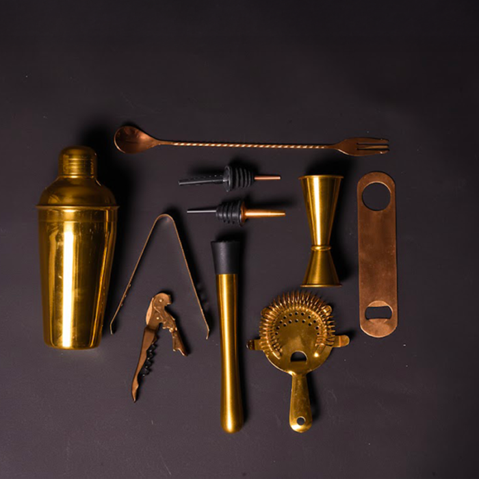 Gold Flame-7-Piece Copper Cocktail Shaker Set - Premium Bartender Kit with Elegant Wooden Stand - Image 3