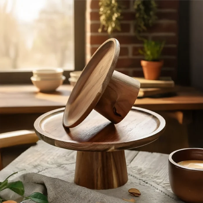 Everyday Cake Stand-Rimmed Wood Cake Pedestal - Artisan Serving Stand for Pastries and Cheese - Image 2