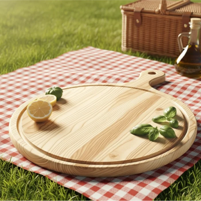 Wooden Pizza & Charcuterie Board Set of 2 with Handle | Solid Wood Serving Boards - Image 3