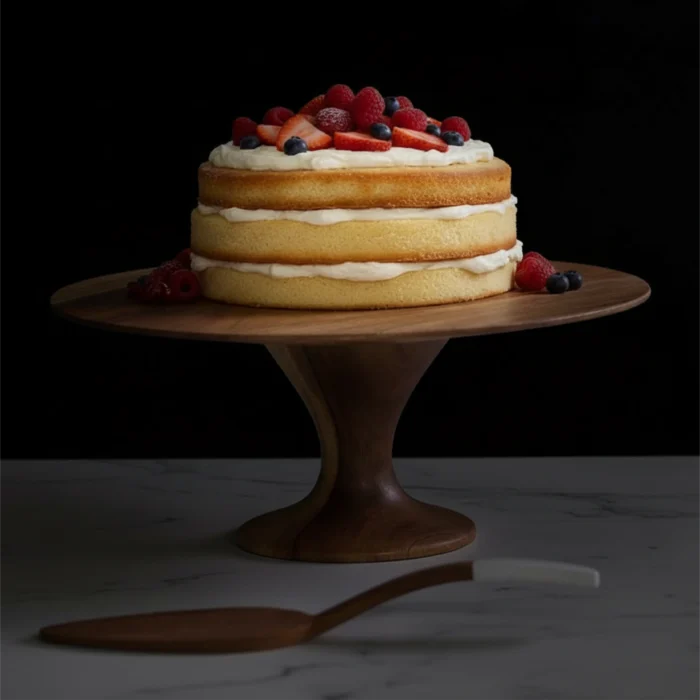 Tabletop Serving Stand-Solid Wood Round Cake Platter - Natural Grain Pedestal Stand for Weddings & Birthdays - Image 2