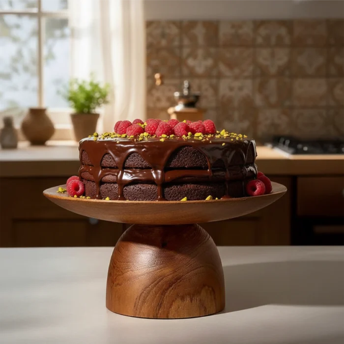 Platera Wood Pedestal-Solid Walnut-Finish Wood Cake Platter - Chunky Pedestal Stand for Celebration Cakes - Image 2