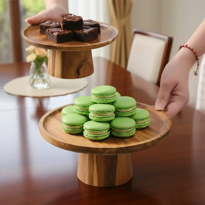 Everyday Cake Stand-Rimmed Wood Cake Pedestal - Artisan Serving Stand for Pastries and Cheese - Image 3