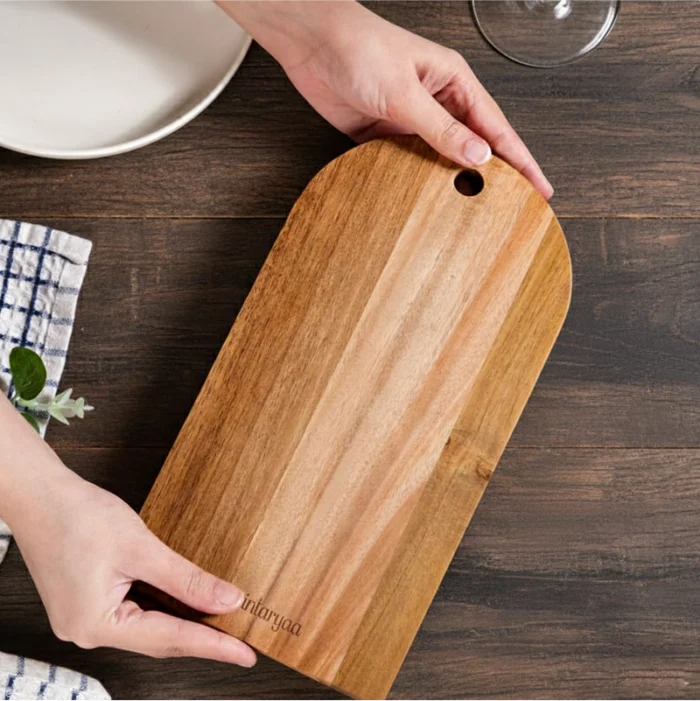 Rustiq Wooden Chopping Board with Handle | Solid Wood Cutting & Serving Board for Kitchen - Image 1