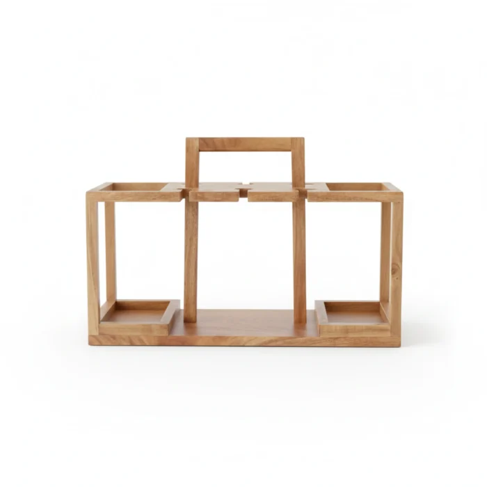 4-Bottle Wooden Wine Rack with Integrated Glass Storage - Image 4