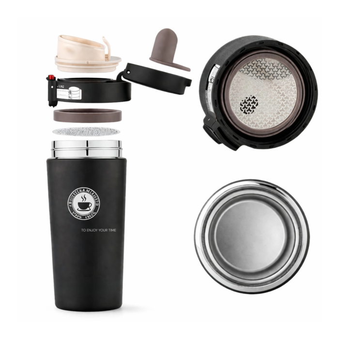 Matte Black Vacuum Insulated Coffee Tumbler with Lid – Leakproof Stainless Steel 400ml (Hot & Cold) - Image 4