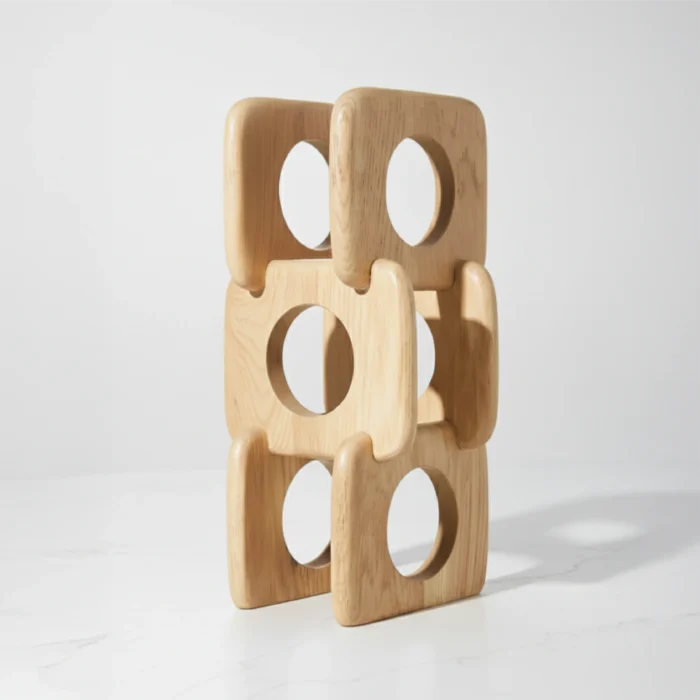 Modern Interlocking Oak Wine Rack – 3-Bottle Countertop Holder - Image 2