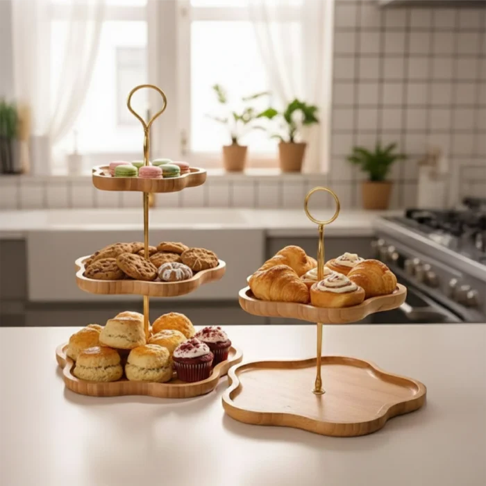 Servera Artisan Cake Stand-Natural Wood Tiered Fruit & cake stand  -  Serving Tray for Home Decor - Image 3