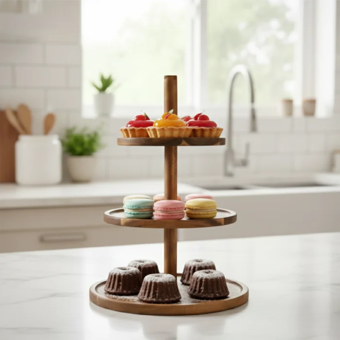 Celebration Cake Stand-3-Tier Solid Wood Cupcake Stand - Tiered Serving Platter for Desserts & Pastries - Image 1