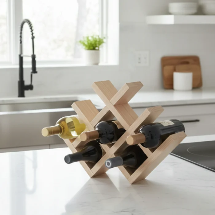 X-Frame Wooden Wine Rack – 8-Bottle Countertop Storage - Image 2