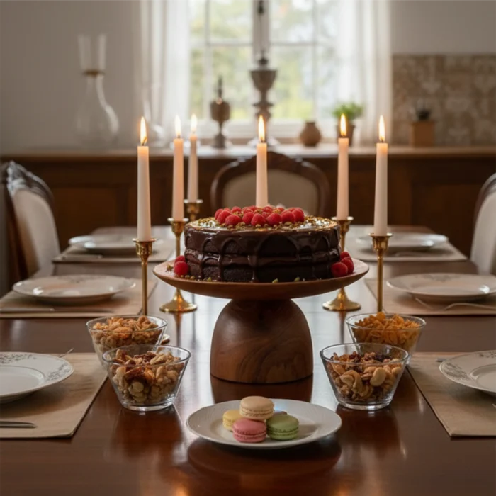 Platera Wood Pedestal-Solid Walnut-Finish Wood Cake Platter - Chunky Pedestal Stand for Celebration Cakes - Image 3