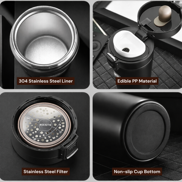 Matte Black Vacuum Insulated Coffee Tumbler with Lid – Leakproof Stainless Steel 400ml (Hot & Cold) - Image 6