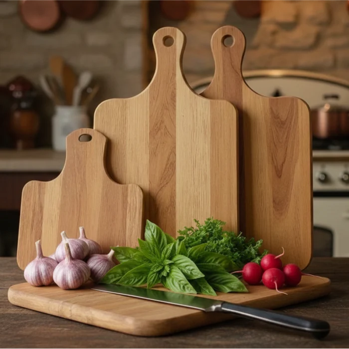 Wooden Paddle Chopping Board Set of 3 with Handle | Solid Wood Cutting Board, Kitchen Chopping & Serving Boards - Image 3