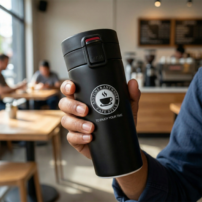 Matte Black Vacuum Insulated Coffee Tumbler with Lid – Leakproof Stainless Steel 400ml (Hot & Cold) - Image 7