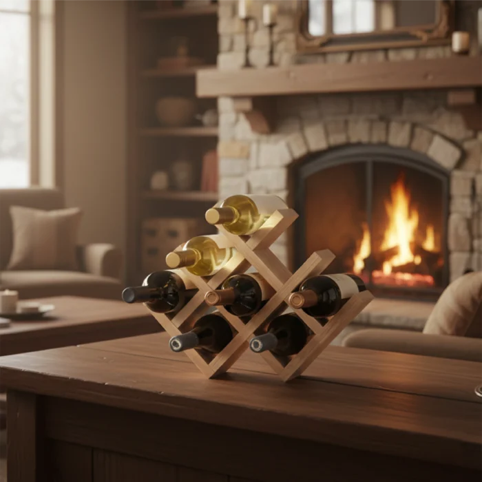 X-Frame Wooden Wine Rack – 8-Bottle Countertop Storage - Image 3