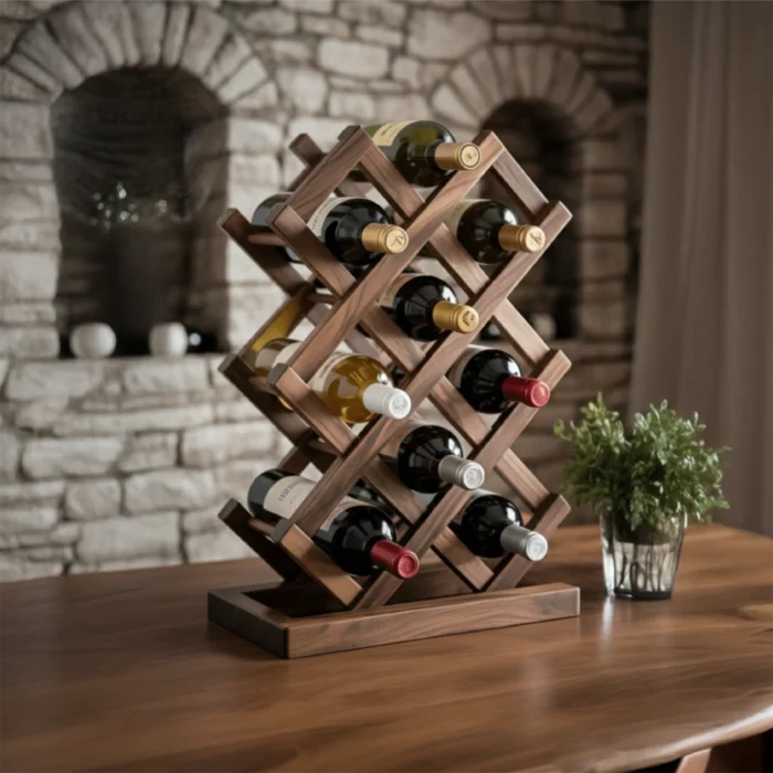 9-Bottle Dark Wood Wine Rack with Solid Base - Image 2