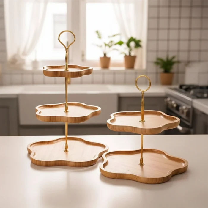 Servera Artisan Cake Stand-Natural Wood Tiered Fruit & cake stand  -  Serving Tray for Home Decor - Image 5