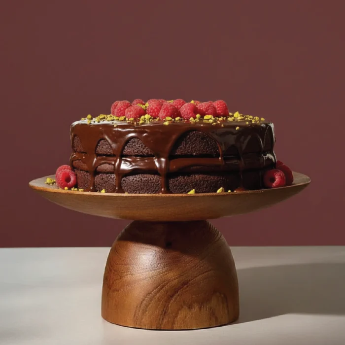 Platera Wood Pedestal-Solid Walnut-Finish Wood Cake Platter - Chunky Pedestal Stand for Celebration Cakes - Image 1