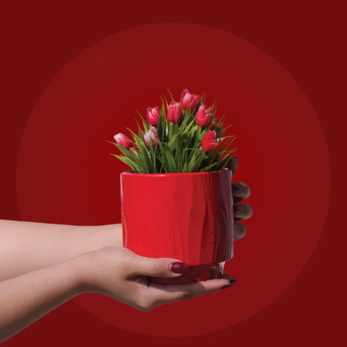 Crimson Glow Vase vibrant glossy red contemporary ceramic vase by Intaryaa