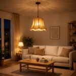 Intaryaa Scalloped Rattan Pendant Light – Woven Bell Hanging light for Living Room & Dining Decor