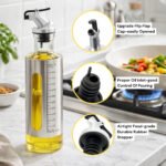 300ml Stainless Steel and Glass Oil & Vinegar Dispenser with Measurement Scale-Leak-Proof Oil Pourer-with Dust-Proof Flip Cap - Image 2