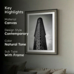 The Rising Tower vintage skyscraper architecture line art illustration in a premium wooden frame by Intaryaa