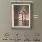 Black and white vintage architectural corridor wall art in a wooden frame