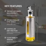 300ml Stainless Steel and Glass Oil & Vinegar Dispenser with Measurement Scale-Leak-Proof Oil Pourer-with Dust-Proof Flip Cap - Image 4