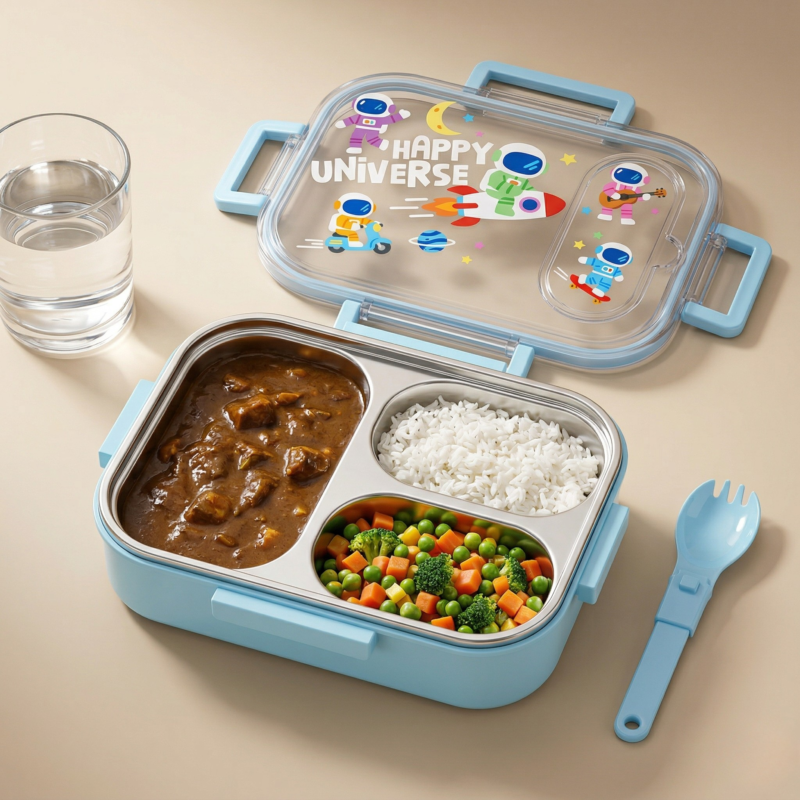 Kids Leakproof Lunch Box with 3 Compartments & Spoon