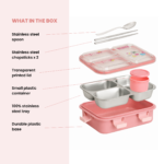 Kids Leakproof Lunch Box with 4 Compartments, Stainless Steel Tray & Spoon