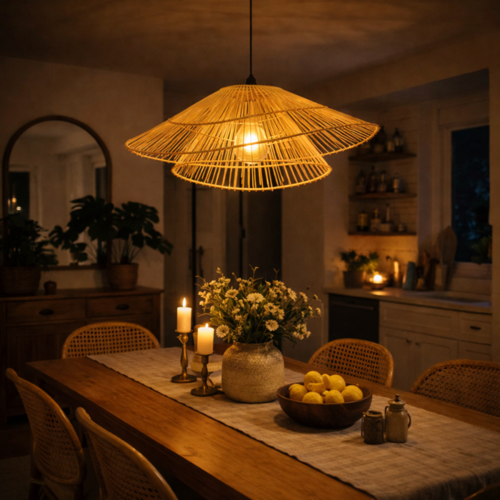 Sustainable Rattan Sunshade Ceiling Light Modern Home Decor - Image 1