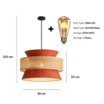 Sage Green Fabric and Natural Rattan Pendant Ceiling Light - Image 3