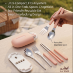 Portable Travel Cutlery Set with Case | Stainless Steel Spoon Fork Chopsticks Set for Office & Travel