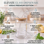 Eco-Chic Glass Tumbler Set of 2 with Bamboo Lid & Straw | Reusable Drinking Glass for Juice, Smoothie & Infused Water - Image 3