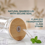 Eco-Chic Glass Tumbler Set of 2 with Bamboo Lid & Straw | Reusable Drinking Glass for Juice, Smoothie & Infused Water - Image 4