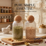 Glass Storage Jars with Cork Lid (Set of 2) | Ribbed Glass Containers for Dry Fruits, Spices & Kitchen Storage - Image 2
